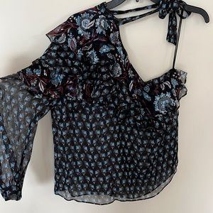 Veronica Beard one sleeve shirt with tie neck